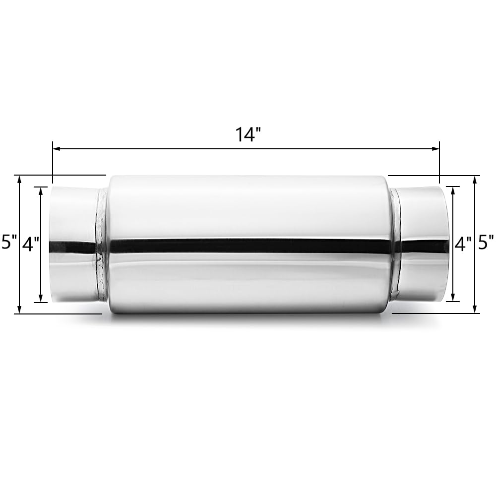 3" inlet/Outlet 12" Overall Length Stainless Steel Performance Muffler, Polished, Straight Through Design, Deep Tone
