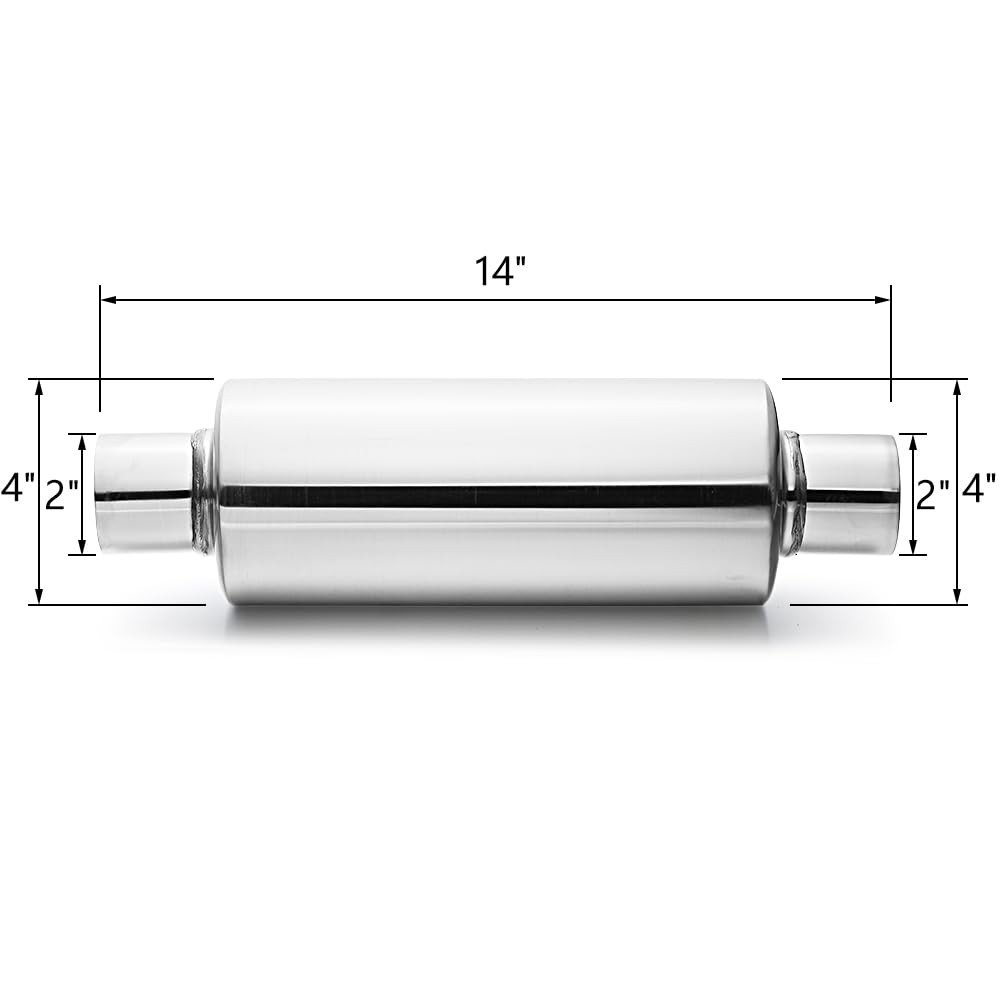 3" inlet/Outlet 12" Overall Length Stainless Steel Performance Muffler, Polished, Straight Through Design, Deep Tone