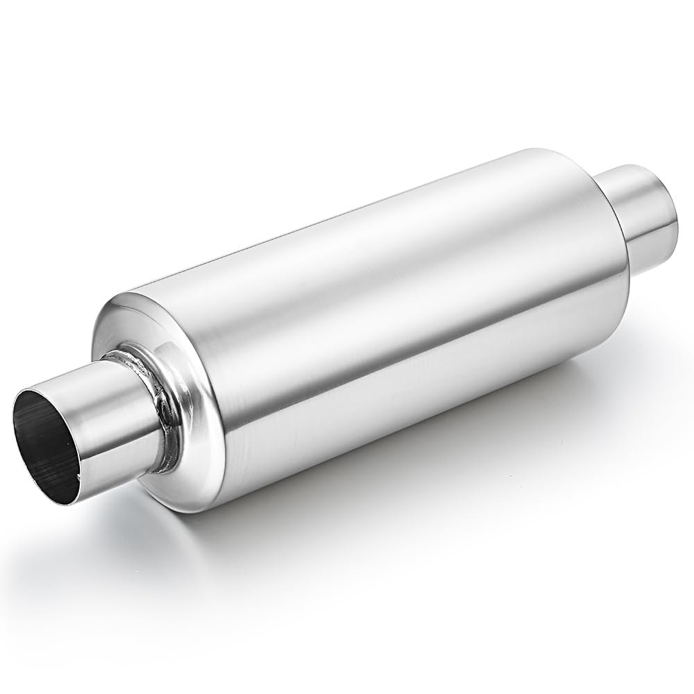 3" inlet/Outlet 12" Overall Length Stainless Steel Performance Muffler, Polished, Straight Through Design, Deep Tone