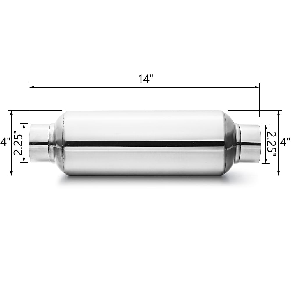 3" inlet/Outlet 12" Overall Length Stainless Steel Performance Muffler, Polished, Straight Through Design, Deep Tone