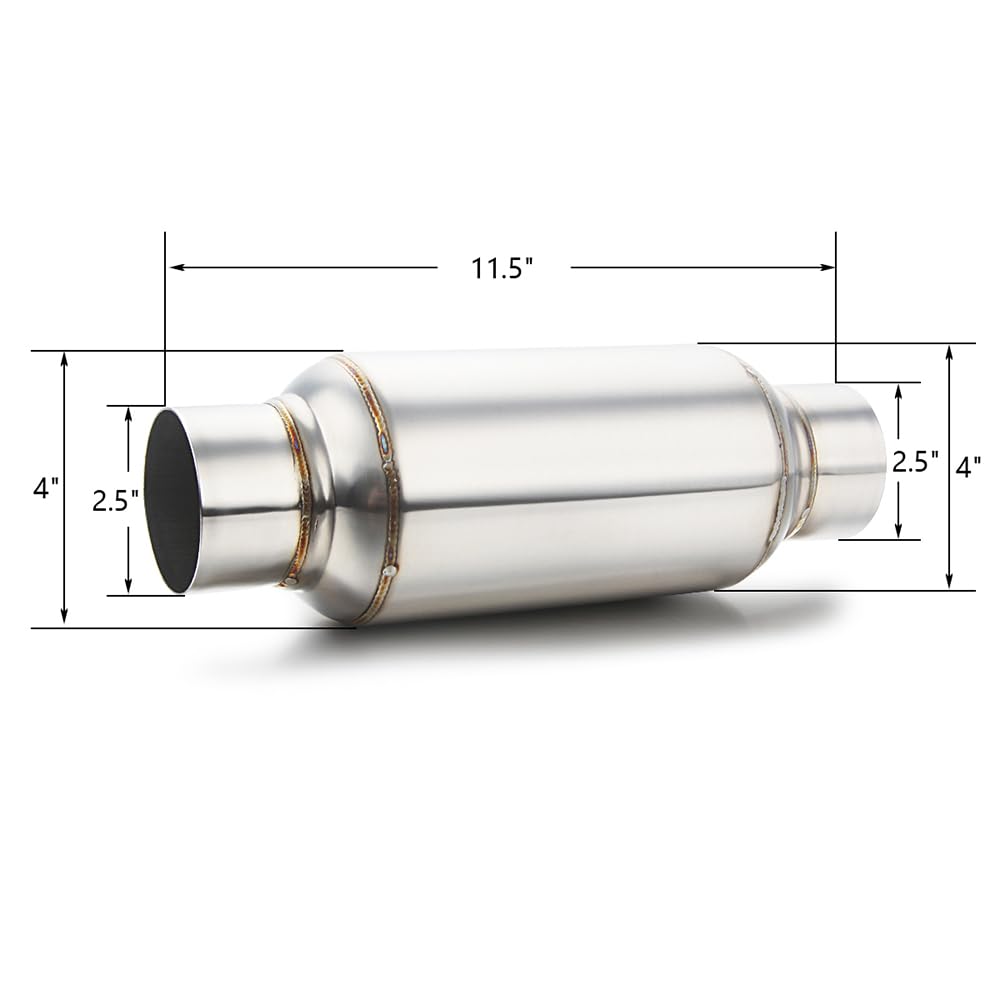 3" inlet/Outlet 12" Overall Length Stainless Steel Performance Muffler, Polished, Straight Through Design, Deep Tone