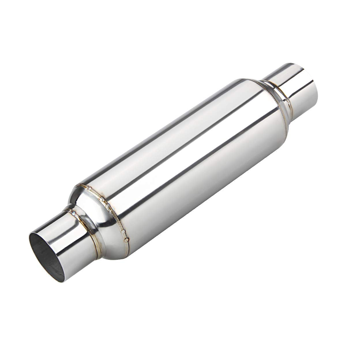 3" inlet/Outlet 12" Overall Length Stainless Steel Performance Muffler, Polished, Straight Through Design, Deep Tone