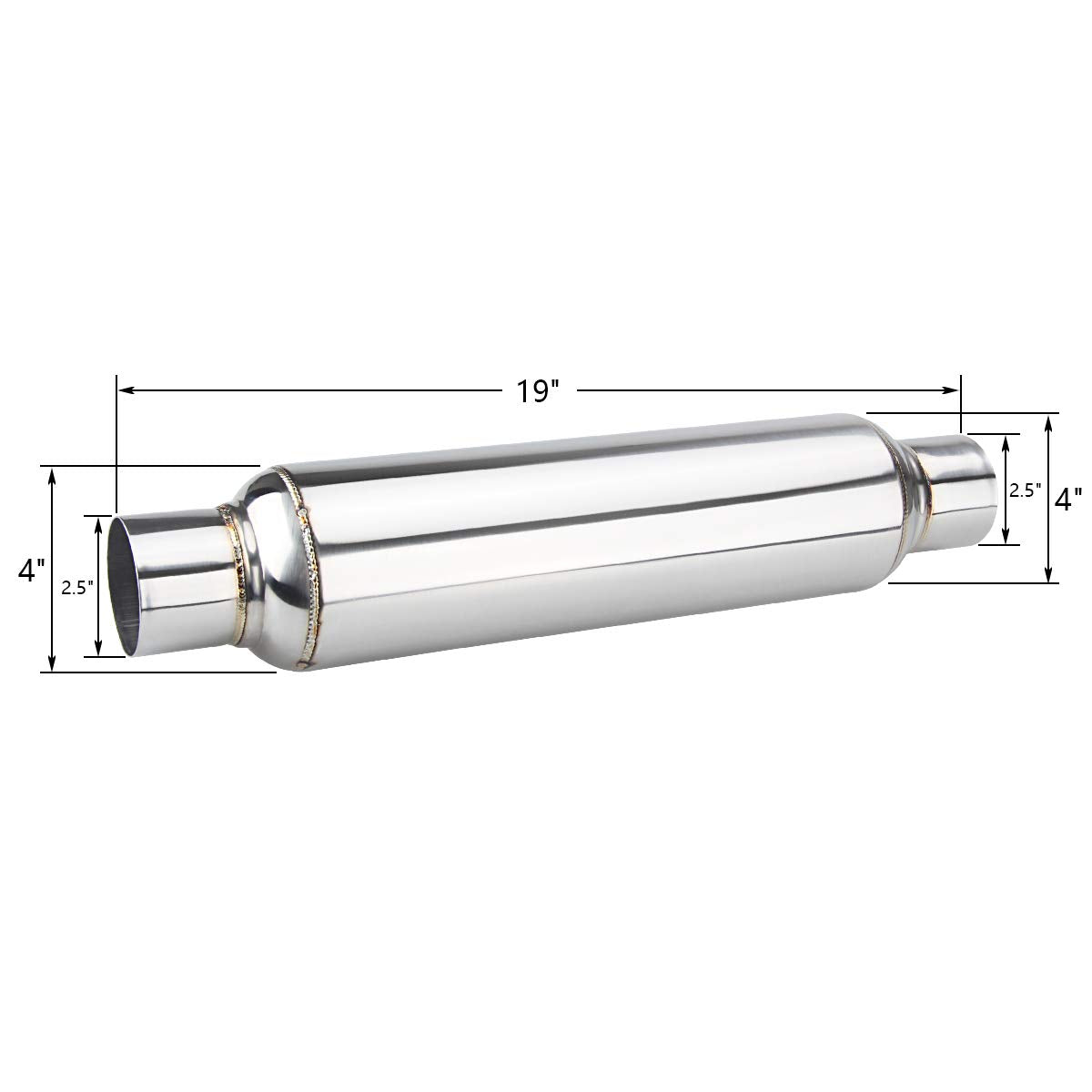 3" inlet/Outlet 12" Overall Length Stainless Steel Performance Muffler, Polished, Straight Through Design, Deep Tone