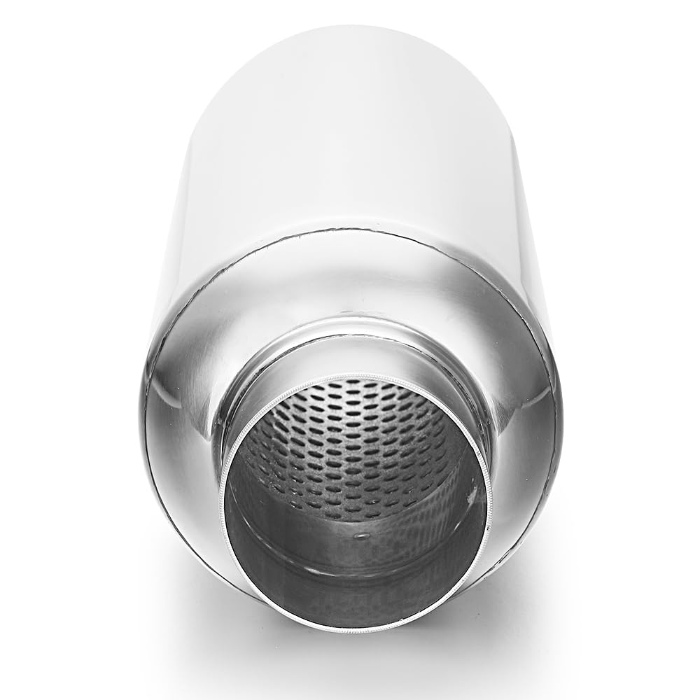 3" inlet/Outlet 12" Overall Length Stainless Steel Performance Muffler, Polished, Straight Through Design, Deep Tone
