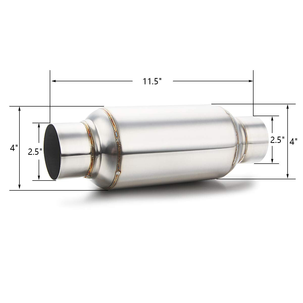 3" inlet/Outlet 12" Overall Length Stainless Steel Performance Muffler, Polished, Straight Through Design, Deep Tone