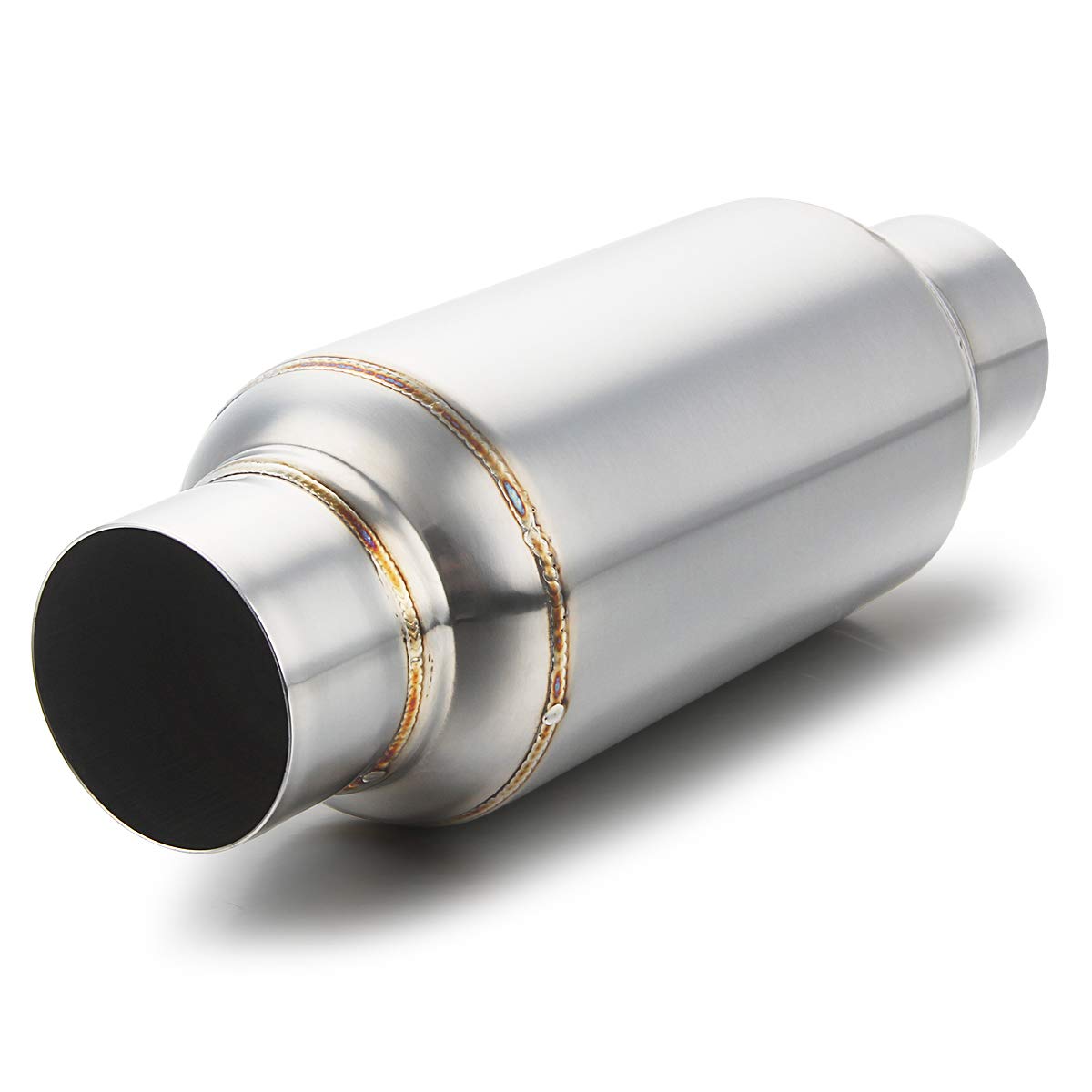 3" inlet/Outlet 12" Overall Length Stainless Steel Performance Muffler, Polished, Straight Through Design, Deep Tone