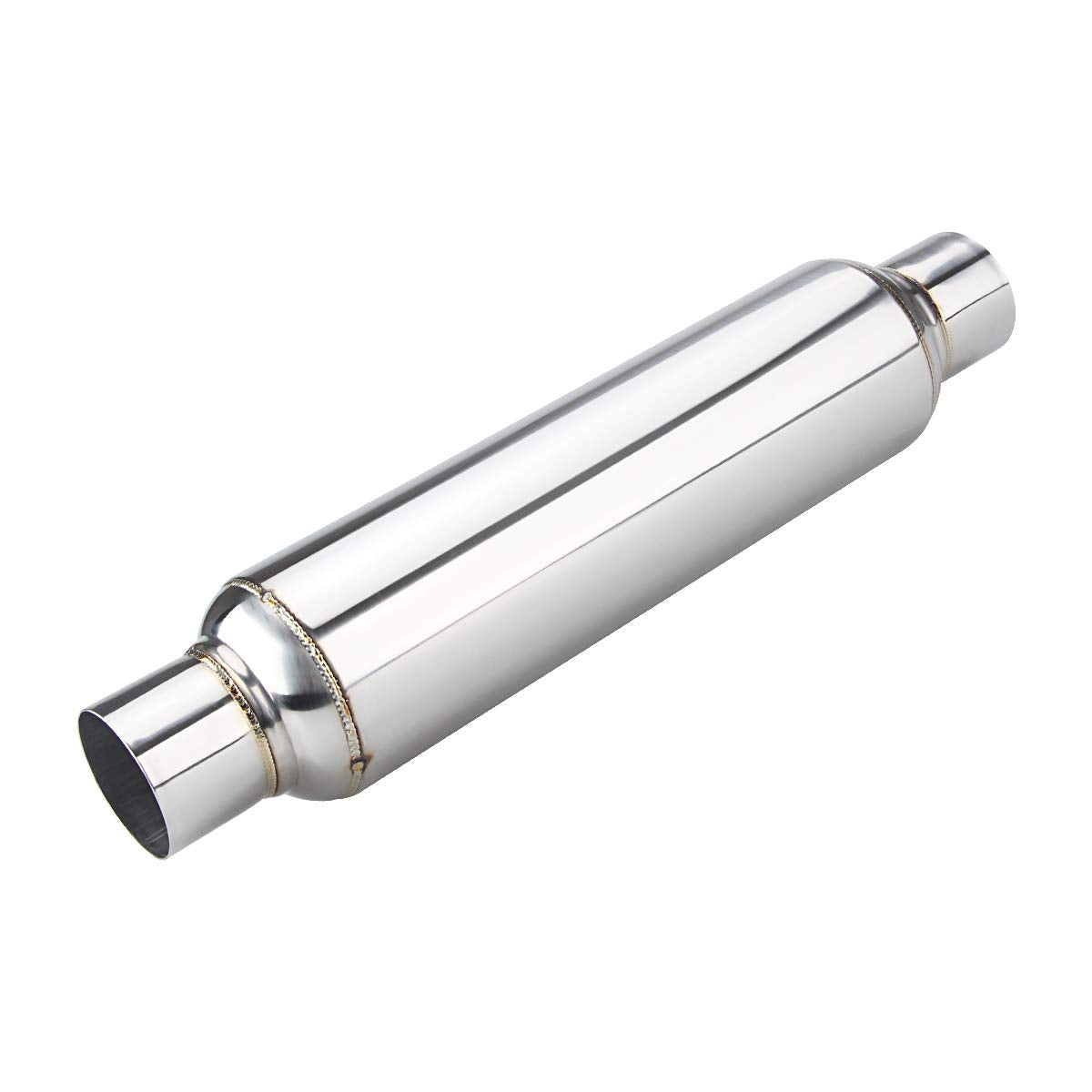 3" inlet/Outlet 12" Overall Length Stainless Steel Performance Muffler, Polished, Straight Through Design, Deep Tone