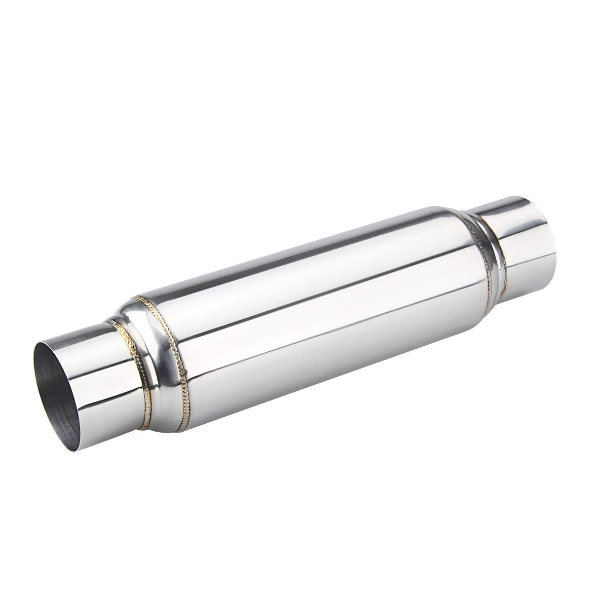 3" inlet/Outlet 12" Overall Length Stainless Steel Performance Muffler, Polished, Straight Through Design, Deep Tone