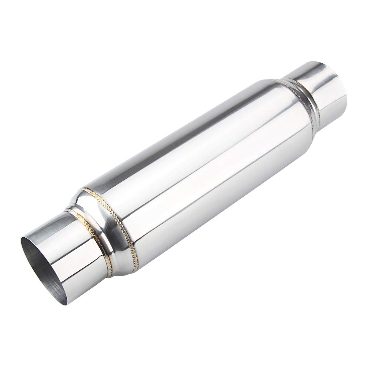 3" inlet/Outlet 12" Overall Length Stainless Steel Performance Muffler, Polished, Straight Through Design, Deep Tone