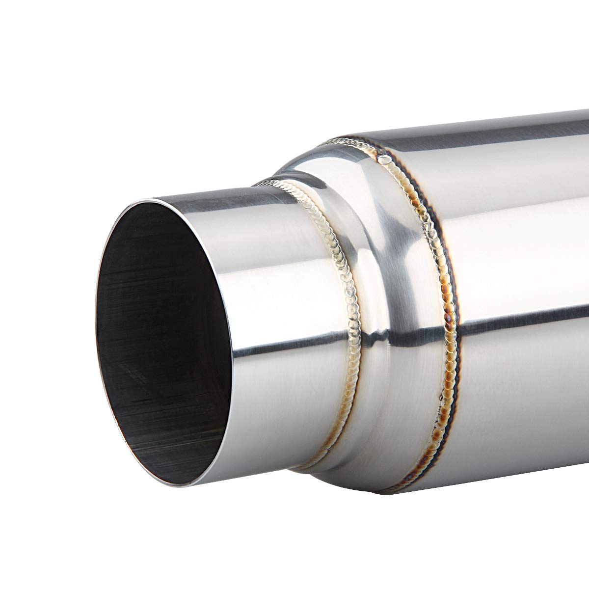 3" inlet/Outlet 12" Overall Length Stainless Steel Performance Muffler, Polished, Straight Through Design, Deep Tone
