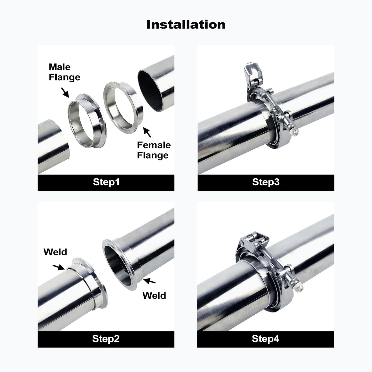 3 inch V Band Clamp - 2 sets of Quick Release Vband Exhaust Clamp with Flange Stainless Steel (3" - 2 Pack)