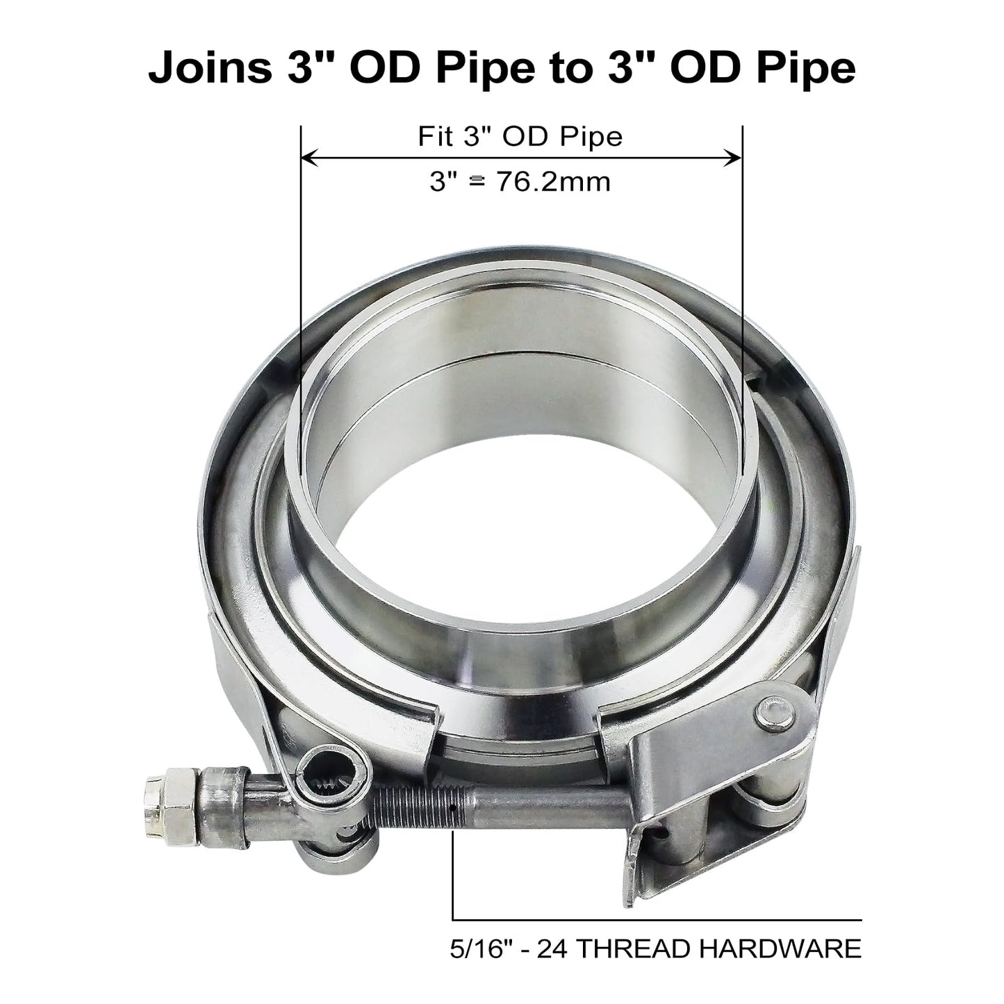 3 inch V Band Clamp - 2 sets of Quick Release Vband Exhaust Clamp with Flange Stainless Steel (3" - 2 Pack)