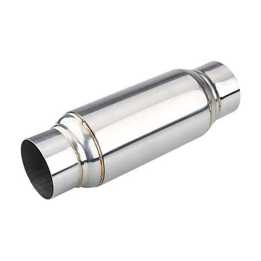 3" inlet/Outlet 12" Overall Length Stainless Steel Performance Muffler, Polished, Straight Through Design, Deep Tone