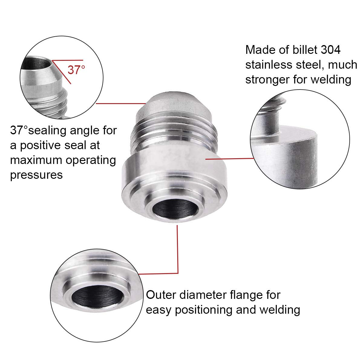 Male 10AN Weld on Bung Fitting Stainless Steel 2Pcs