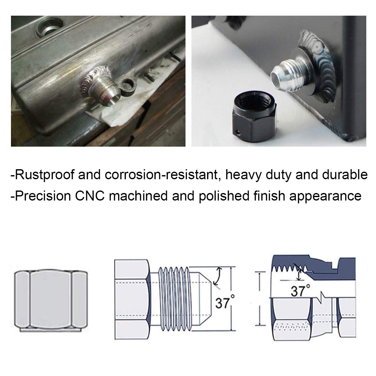 Male 10AN Weld on Bung Fitting Stainless Steel 2Pcs