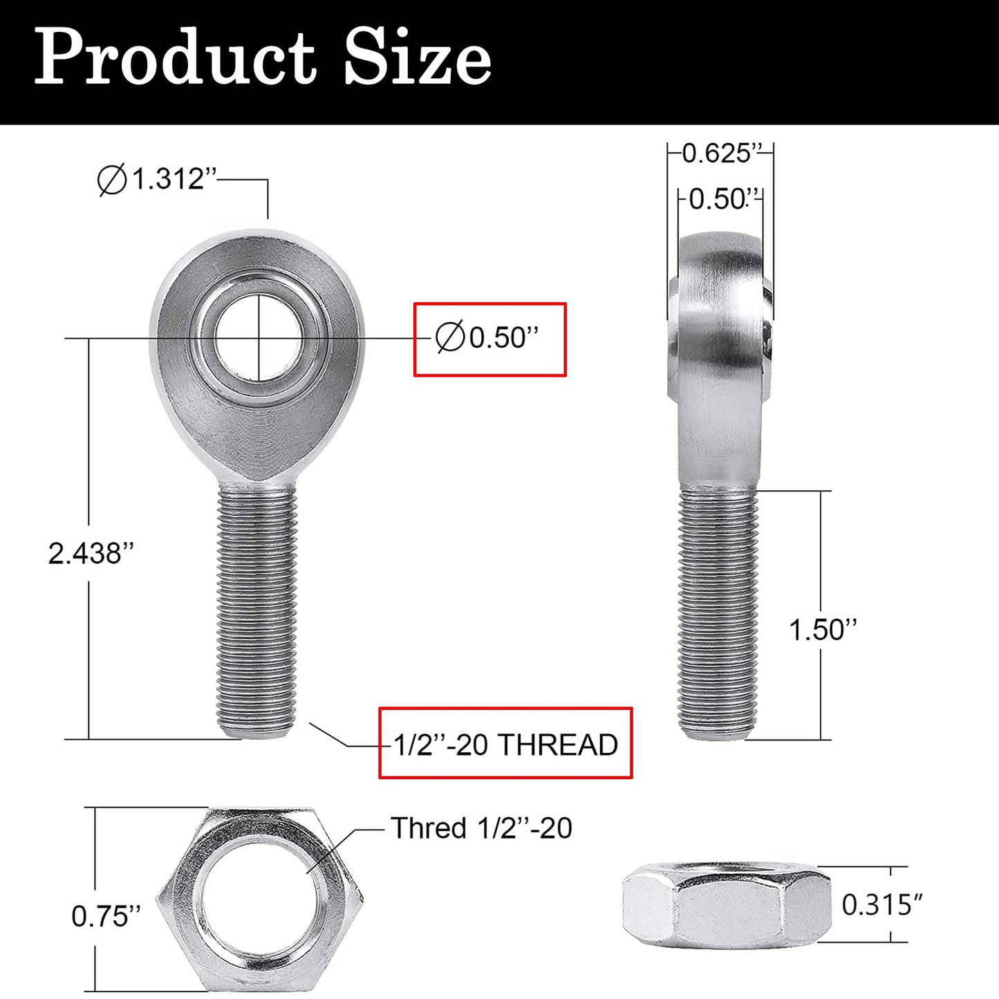 GaiRen 3/4'' Heim Joints Rod End Kit, 750” Chromoly Joints Panhard kit Right and Left Hand Thread (4 Pack)
